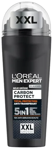 L'Oréal Men Expert XXL 5in1 Deoroller für Männer, Deo Roll-On gegen starken Schweißgeruch, Schwitzen, Achselnässe und weiße Rückstände, Herren 48H Deodorant ohne Alkohol, Carbon Protect, 1 x 100 ml
