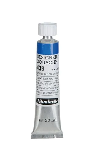 Schmincke - Designers Gouache, Kobaltblauton dunkel, 20 ml-Tube, 25 439 007, streifenfreier Auftrag, maximal deckend, farbintensiv und samtmatt