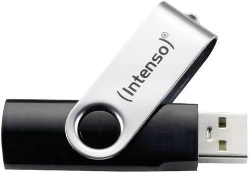 Intenso Basic Line 16 GB USB-Stick USB 2.0 - Hochwertiger silber-schwarzer Speicherstick mit Klappmechanismus und schnellen Transferraten