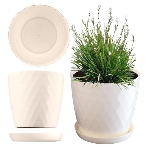 KADAX Blumentopf mit Untersetzer aus Kunststoff Ø18cm, Creme, Pflanzkübel für Innen- & Außenbereich, auch ideal für Badezimmer oder Toilette lebendige Farben bringen frische Akzente in Ihr Zuhause