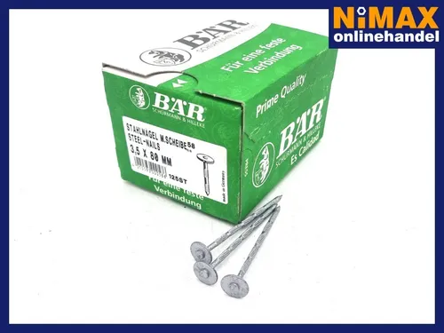 BÄR Stahlnägel mit Scheibenkopf 3,5 x 80mm 125Stück metallisiert geriffelt