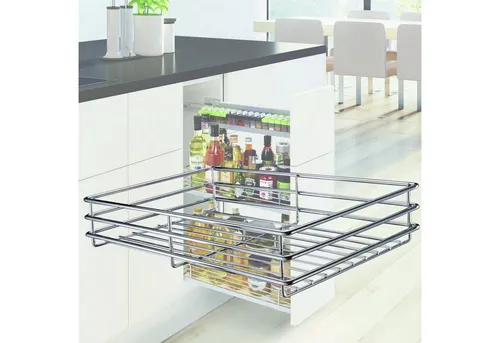 Kesseböhmer Einhängekorb 90° silbergrau für COMFORT Unterschrankauszug - Hängekörbe für Vollauszugsrahmen COMFORT I & II, aus robustem Stahl in silbergrau, ideal für optimalen Stauraum und Ordnung im Küchenschrank.