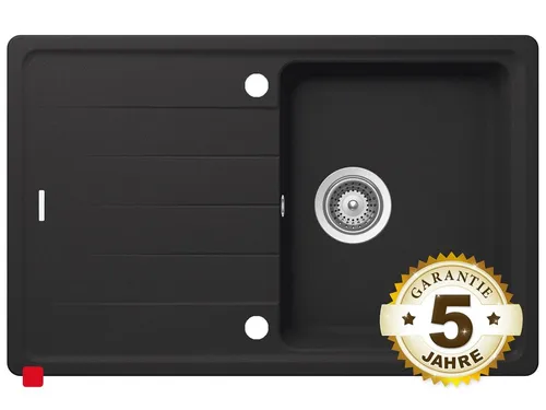 Schock Superb D-100S A Onyx - Granitspüle mit reversibler Beckenanordnung - Granitspüle in Anthrazit, ideal für Unterschränke ab 45 cm, mit 2 bereits gebohrten Hahnlöchern und praktischer Exzenterbetätigung für einfachen Wasserzugang.