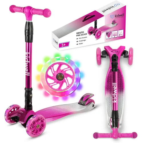 COIL Kinderroller VENTO mit LED-Rädern - Rosa - Dreirädriger Tretroller für Kinder mit beleuchteten Rädern für coolen Lichteffekt. Leicht und stabil mit intuitiver Bedienung, ideal zur Entwicklung von Gleichgewicht und Koordination. Perfekt für Kinder von 3 bis 12 Jahren.