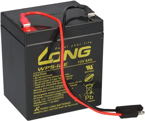 Kung Long AGM Blei Akku 12V 5 Ah WP5-12 für Rasenmäher - Batterien & Akkus – Robuster AGM Blei Akku mit Stecker, ideal für Rasenmäher wie Sabo 43-Vario, bietet zuverlässige Leistung und einfache Integration.