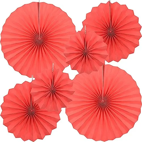 CEEYSEE 6 Stück Papier Fächer Dekoration 20/30/40cm Papierfächer Hängende Rot Papiers Fächer Papier Girlande Dekoration für Party Feier Hochzeit Babyshower Geburtstag Deko (Rot/ZHOS)