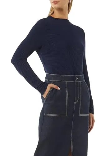 comma Langarmshirt T-Shirt mit Stehkragen in Blau - Stylisches strukturiertes Jerseyshirt mit Stehkragen, Slim Fit Passform für einen eleganten Look, ideal für jeden Anlass.