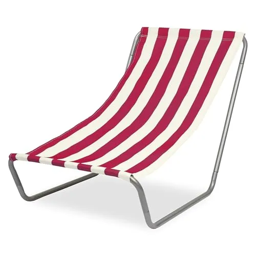FEBE Sonnenliege Strandliege Liegestuhl Garteliege Rot/Beige Kompakter Strandstuhl mit Tragetasche für Garten Pool und kleinen Balkon Textilgewebe