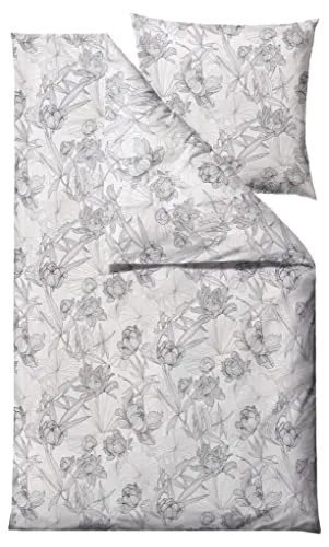 Södahl Bettwäsche Foliage (Satin) 155x220 cm / 80x80 cm - Bettwäsche-Set im dänischen Landhausstil aus flauschigem Satin, GOTS-zertifizierte Baumwolle mit dekorativen Rahmen und Reißverschluss für ein gemütliches Schlafgefühl.