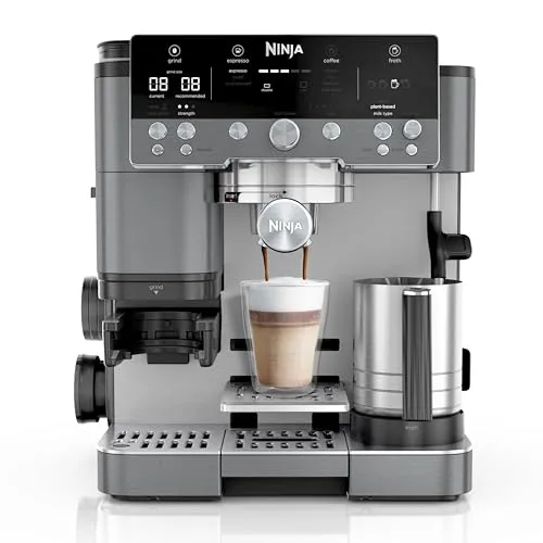 Ninja Luxe Premier 3-in-1 Kaffeemaschine - Siebträgermaschinen für Espresso, Cold Brew & Filterkaffee mit 4 automatischen Schaumeinstellungen und integriertem Mahlwerk für perfekten Genuss zu Hause.