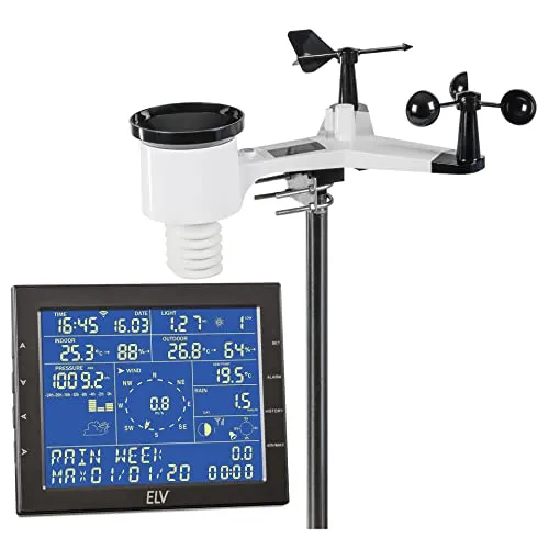 ELV WLAN-Wetterstation WS980WiFi - Wetterdaten in Echtzeit - Wetterstation mit Funk-Außensensor für präzise Wetterdaten, großes 17,8 cm Display und App zur einfachen Auswertung. Ideal für Wetterbegeisterte.
