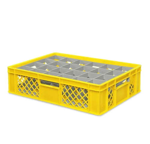 BRB-Lagertechnik Aufbewahrungskorb Gläserkiste 600x400 mm für 24 Gläser bis 122 mm Höhe/Ø 87 mm, Gläserkorb für Reinigung, Lagerung, Transport von Gläsern