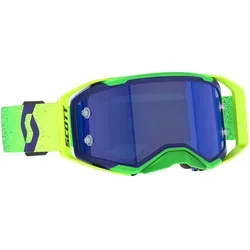 Scott Prospect 2.0 AMP Chrome Crossbrille - Neon Grün/Gelb Blau-Getönt - Sportbrillen mit Quick Lens Release System für blitzschnellen Glastausch und 100% UV-Schutz. Ideal für Motorradfahrer, die Wert auf Sicherheit und Sichtbarkeit legen.