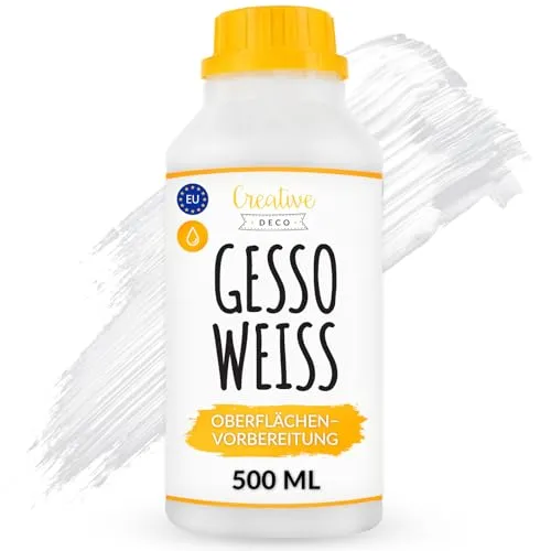 Creative Deco Professionell Weiße Gesso | 500ml | Acryl-Farben oder Perfekte Grundierung für Malerei | Ideal Primer für Öl-Farben, Pouring, Decoupage, Finnabair, Malfarbe | Grundfarbe-n