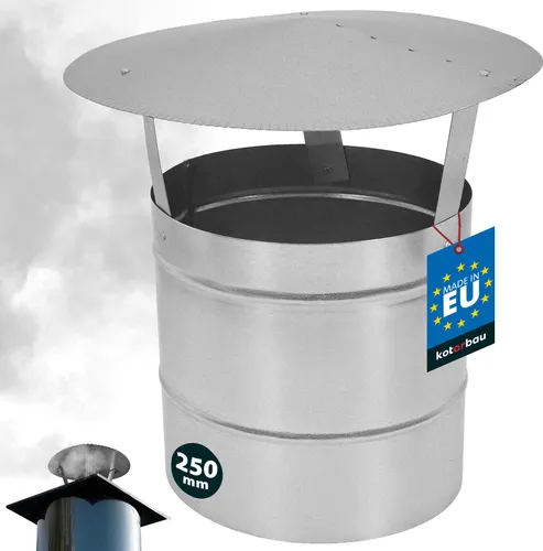 KOTARBAU® Schornsteinabdeckung ø 250 mm Kaminhaube Schornstein Regenhaube Schornsteinhaube Kaminaufsatz verzinkter Stahl Silber