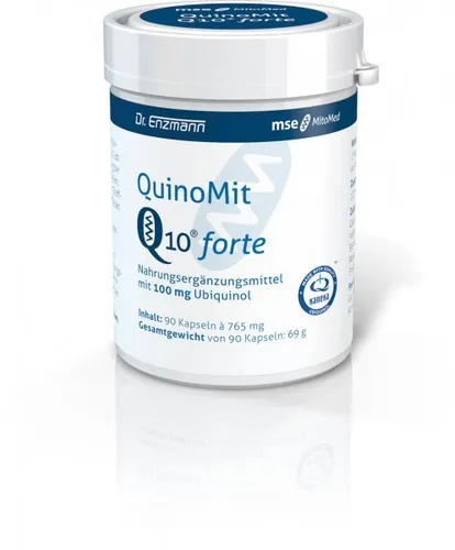 QuinoMit Q10® forte Kapseln – 100 mg bioaktives Coenzym Q10 (Ubiquinol) für mehr Energie - Hochdosierte Kapseln mit 50 mg bioaktivem Coenzym Q10 für eine verbesserte Aufnahme. Ideal zur Unterstützung des Energiehaushalts im Alltag. Made in Germany, frei von Gluten und Laktose.