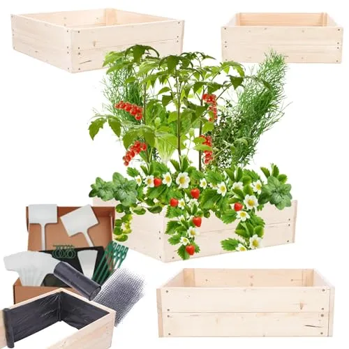 MODO24 Hochbeet Holz, Kräuterbeet, Gartenbeet, Pflanzkasten, Blumenbeet, für Garten und Terrasse, Kiefernholz, Massivholz, Naturholz, Gemüsegarten, Abmessungen 18x83x60 cm, Farbe: Natur