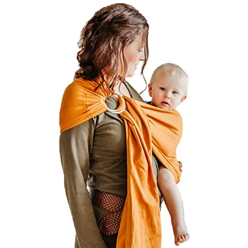Shabany® - Ring Sling Tragetuch - 100% Bio Baumwolle - Babybauchtrage für Neugeborene Kleinkinder bis 15 KG - inkl. Baby Wrap Carrier Anleitung - orange (likes)