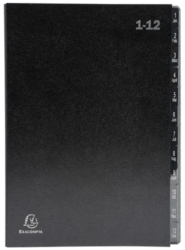 Exacompta Pultordner 57024E - DIN A4 A-Z, 24 Fächer aus recycelter Hartpappe in elegantem Schwarz