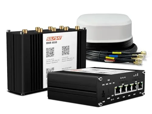 SELFSAT MWR 6550 5G Cat 20 WiFi 6 WLAN Router - Router für Wohnmobil & Wohnwagen, bietet bis zu 3,4 Gbps, einfache Montage und stabile Internetverbindung für unterwegs mit 5G Antenne.