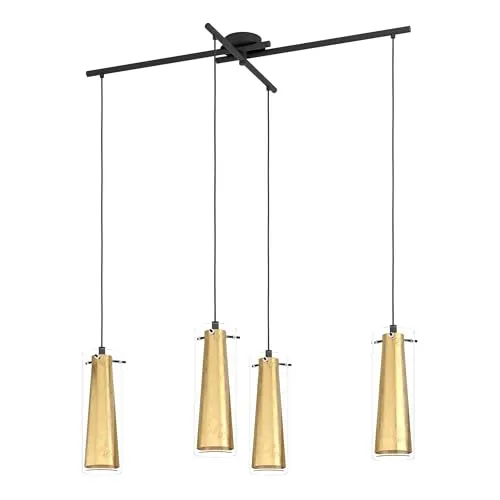 EGLO Hängeleuchte PINTO GOLD - Elegante Pendelleuchte in Gold und Schwarz - Lampen - Stilvolle 4-flammige Pendelleuchte mit wechselbaren Leuchtmitteln, ideal für ein modernes Ambiente. Hochwertiges Stahl- und Glasdesign, 110 cm Abhängung.