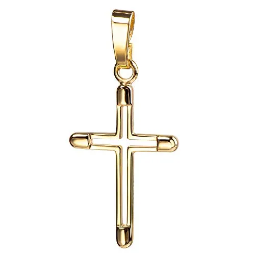 Kreuz-Anhänger Kreuz in Kreuz für Damen, Herren und Kinder als Kettenanhänger 333 Gold 8 Karat Hochglanz mit Schmuck-Etui