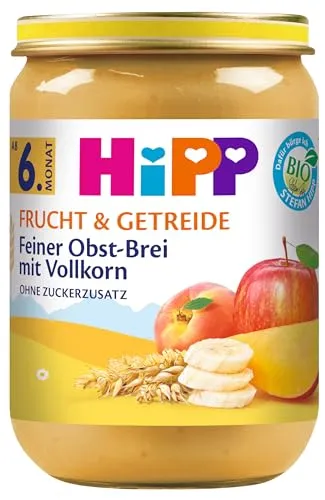 HiPP Bio Frucht & Getreide Feiner Obst-Brei mit Vollkorn, 6er Pack (6 x 190 g)