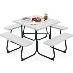 COSTWAY Sitzgarnitur für 8 Personen - Gartenmöbel mit Schirmloch - Geräumige Gartenmöbelgarnitur für bis zu 8 Personen, ideal für Outdoor-Events. Wetterbeständiges HDPE-Material und stabiles Metallgestell sorgen für Langlebigkeit. Perfekt für unbeschwerte Mahlzeiten im Freien mit Schattenschutz.