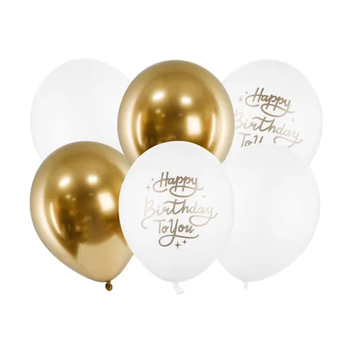Luftballons 30cm Happy Birthday Geburtstag weiß gold Helium Party Dekoration 6