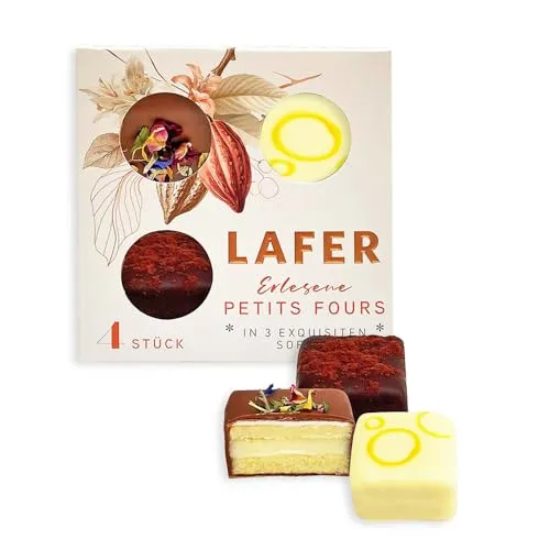 Lafer | Petit Fours mit Tiramisu, Panna Cotta und Cheesecake, überzogen mit Zartbitter-, Vollmilch- und weißer Schokolade | zartes Patisserie Konfekt | 70 g