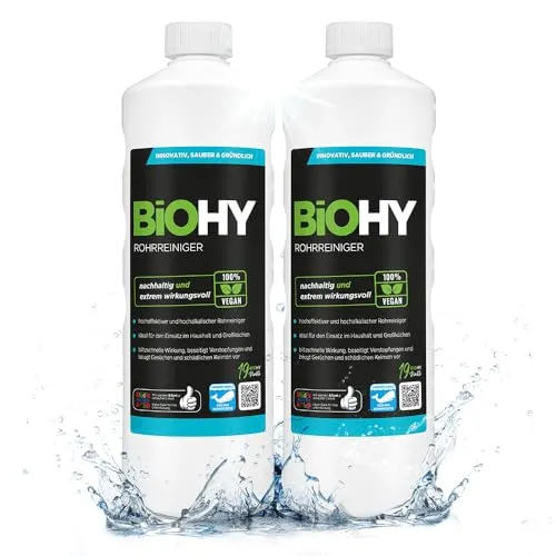 BiOHY Rohrreiniger (2 x 1 liter) | EXTRA STARK | flüssiger Abflussreiniger | Profi Mittel für Verstopfungen in Küche, Dusche & Toilette | entfernt Haare & Gerüche effektiv | kraftvolles Konzentrat