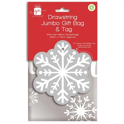 Weihnachten Riesig Sack Geschenk Tasche 46cm x 70cm Tag & Band Schneeflocke