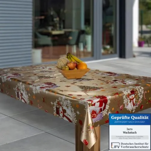 laro Wachstuch-Tischdecke Abwaschbar Wachstischdecke PVC Plastik-Tischdecken Eckig Meterware Abwischbar, Muster:Weihnachten Gold Schneemann, Größe:90x90