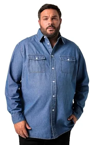 Men Plus Herren große Größen Übergrößen Menswear L-8XL Men+ Jeanshemd, Langarm, Kentkragen, Comfort Fit, bis 8 XL Blue Denim XXL 842089902-XXL