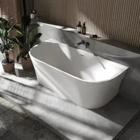 Bernstein Badewanne NOVA CORNER 170x78 cm - Freistehend in Weiß Matt - Elegante freistehende Eckbadewanne aus hochwertigem Sanitäracryl, ideal für entspannende Momente. Mit doppelwandiger Bauweise für optimale Wärmehaltung und komfortabler Rückenschräge.