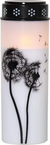 Star Trading LED Grablicht Dandelion, Grabkerze, Weiß, Löwenzahn, Warmweiß, Timer, Batterie, Außenbereich, 21 cm