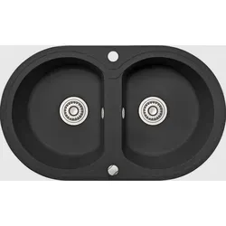 BADLAND Granitspüle Dafne Doppelbecken 47x78 Schwarz mit Siphon