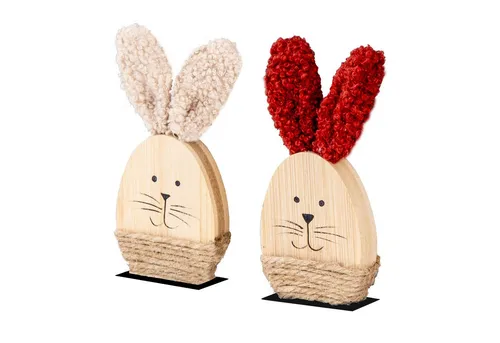 Levandeo® Osterfigur Osterhasen Deko Aufsteller Set H12cm Holz Plüsch Osterdeko Figur Tisch