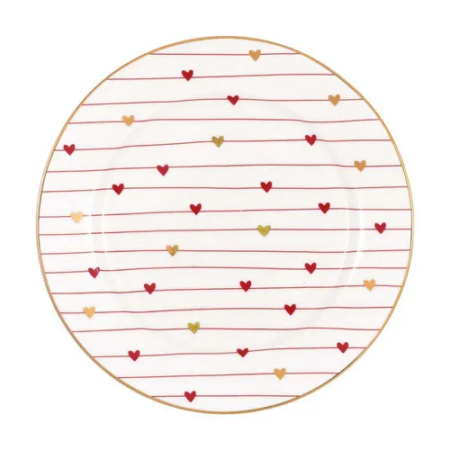 Greengate Teller KLEIN GRACE Weiß mit Herzen in Rot und Gold 15 cm Dessertteller