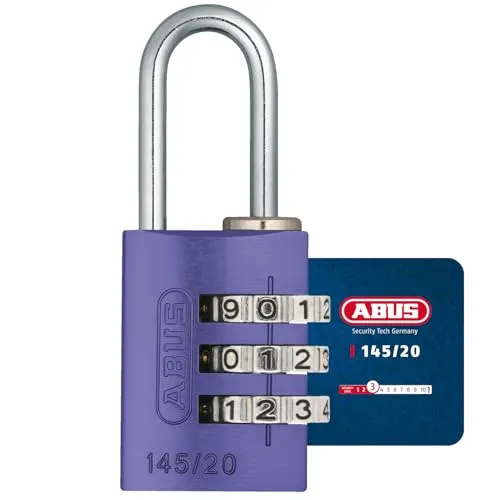 ABUS Zahlenschloss 145/20 Lila - Kofferschloss, Spindschloss u. v. m. - Aluminium-Vorhängeschloss - individuell einstellbarer Zahlencode - ABUS-Sicherheitslevel 3