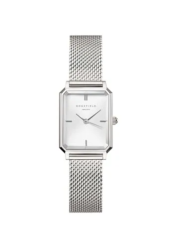 ROSEFIELD Damenuhr Octagon XS Mesh Weiß Silber eckig OWSMS-O74 - Armbanduhren: Elegante Quarzuhr mit edlem Edelstahlarmband und einfachem Verschluss, ideal für stilbewusste Frauen, die Luxus und Flexibilität schätzen.