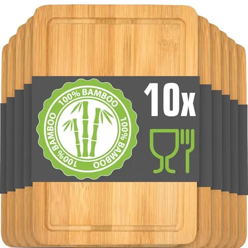 DuneDesign 10er Set: Schicke Stullenbretter - 22x15 Frühstücksbrettchen Holz - Bambus Schneidebrett Klein - Holzbrett Frühstück - Vesper Brettchen - Frühstücksbrett Massiv - Holzbrettchen Küche