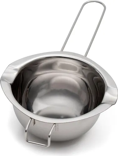 Intirilife Schmelztopf mit 390 ml Füllmenge aus Edelstahl - 27 x 14 x 6 cm - Wasserbad Schüssel Schmelztiegel Schale für Zucker Käse Schokolade Butter Wachs Kerzen mit Ausguss und Griff