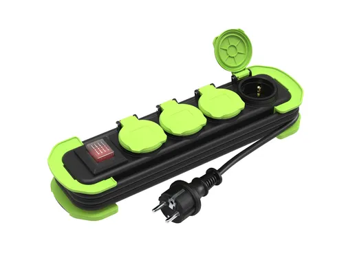 MutecPower Steckdosenleiste 4-Fach Mehrfachsteckdose 1.4 Meter, Schwarz/Grün