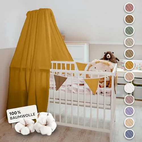 lilimaus Betthimmel Babybett in 12 Farben - Baby Betthimmel aus 100% Musselin Baumwolle, atmungsaktiv und handgenäht für eine kuschelige Schlafumgebung. Flexibel anbringbar und waschbar bei 30°C.