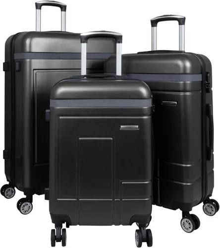 Kofferset Trolleyset 3-teilig Genf Hartschale ABS schwarz - Robustes 3-teiliges Kofferset im klassischen Design. Die Koffer aus strapazierfähigem ABS bieten Komfort mit 4 drehbaren Doppelrädern und einem integrierten Zahlenschloss. Ideal für jede Reise!