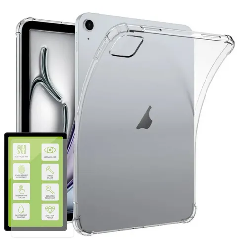 Tablethülle Klar Silikon + Schutzglas für Apple iPad Air 13 2026 / 2025 / 2024