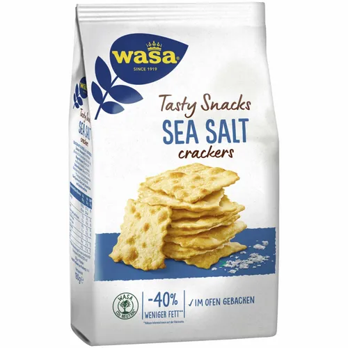 Wasa Tasty Snacks Crackers Meersalz 180g - Feine Snacks mit Meersalz, ideal für den kleinen Hunger und perfekt zum Dippen oder Knabbern.