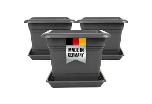 Centi Pflanzkübel Großer Pflanzkübel anthrazit mit Untersetzer (3er-Set)