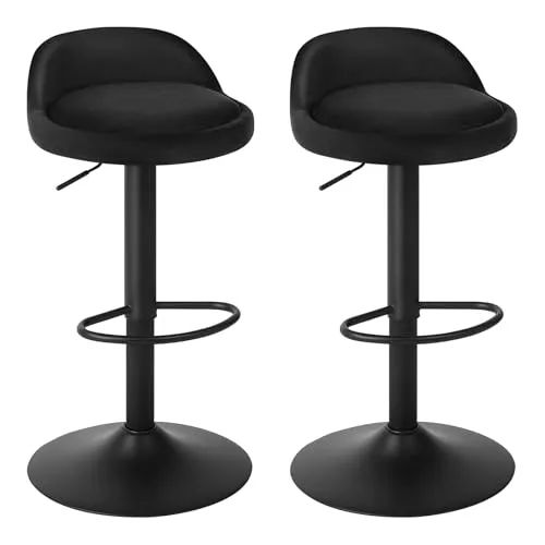 EUGAD Barhocker 2er Set 360° Drehstuhl Barstuhl mit Rückenlehne Fußstütze 150kg belastbar höhenverstellbar (62-84cm) Samt Metall schwarz 0824BY-2